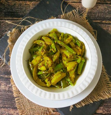 Aami Mirch Ki Sabji I Green Chili and Raw Mango Stir fry