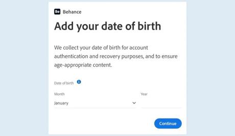 Add your date of birth on Behance