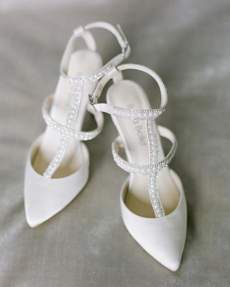 wedding t bar shoes with heels white with pearl - belle shoes