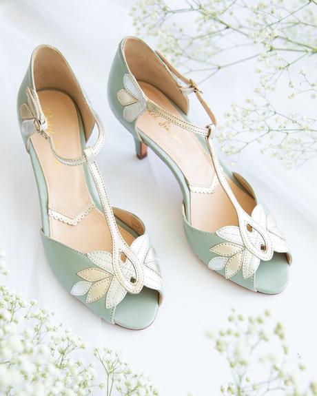 wedding t bar shoes green florla appliques laceandfavour