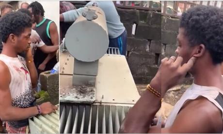 Nigerian Man Mingle-handedly Steals Community Transformer (Video)