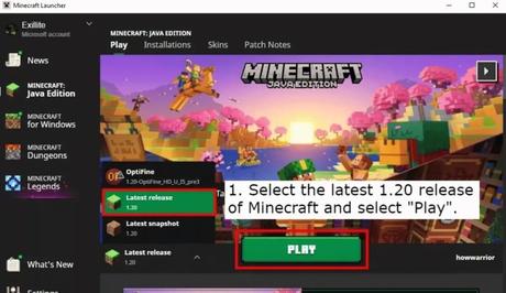 Update and launch Minecraft 1.20.