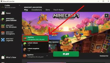 Launch Minecraft with OptiFine