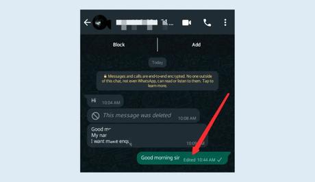 WhatsApp will add an Edited stamp below the message.