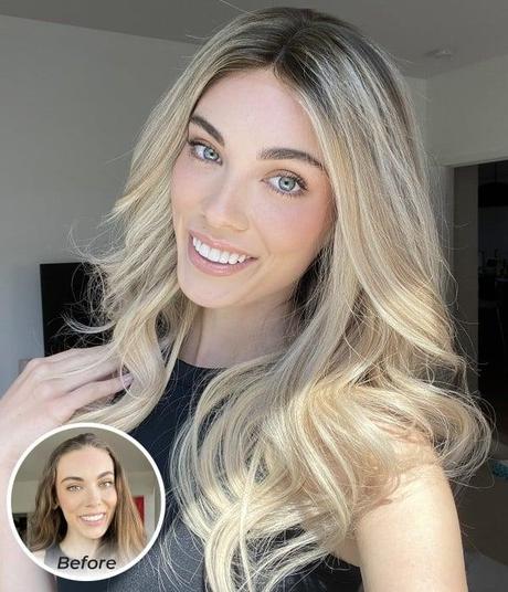 601R - Champagne Lux | Blended shades of Light Beige Blonde and Creamy Ice Blonde, with natural-looking Dark Roots.