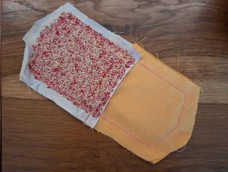 Making a German brick stitch embroidered purse: before reversing