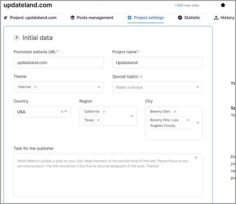 Project creation settings