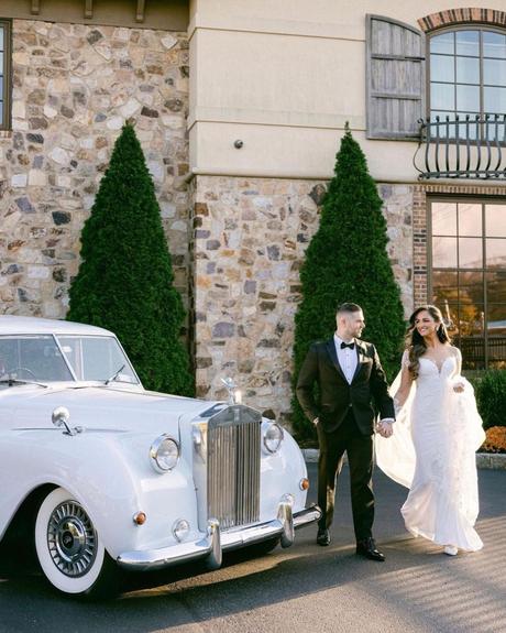 best wedding venues on long island brides standing by vintage white car