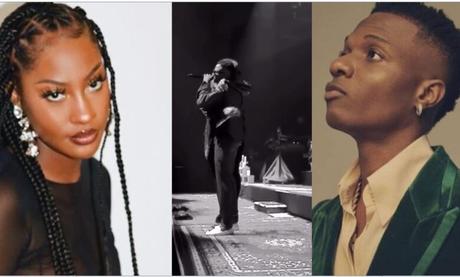 Netizens React to Moment Wizkid Refused to Reciprocate Tems’ Hug Him On Stage (Watch)