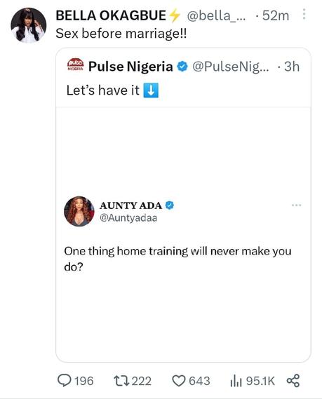 BBNaija Star, Sheggz Reacts As Bella Reveals Why She Can’t Have Szx Before Marriage BBNaija Star, Sheggz Reacts As Bella Reveals Why She Can’t Have Szx Before Marriage