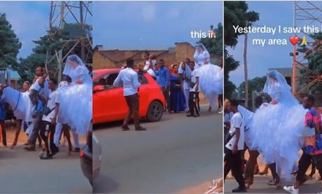Reactions As Bride Causes Traffic While Going For White Wedding With Convoy of Horses (Video)