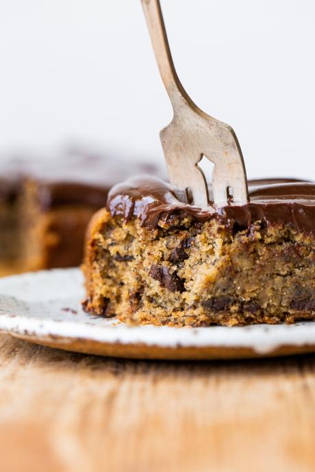 Gluten-Free Banana Snack Cake with Chocolate Ganache