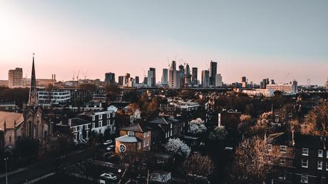 Aerial-view-of-brixton-with-london-skyline-in-the-background