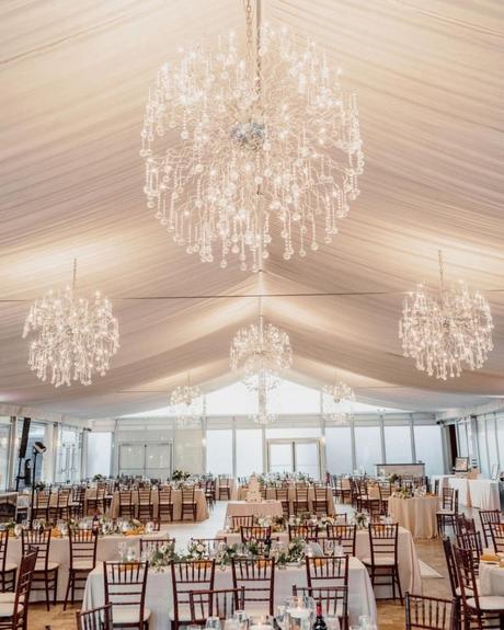 best wedding venues in chicago white marquee with crystal chandeliers