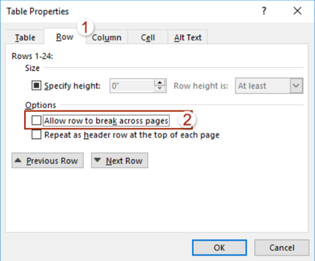 Prevent page breaks in a table row 1