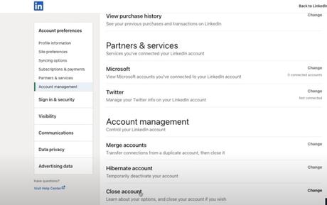 close account in linkedin