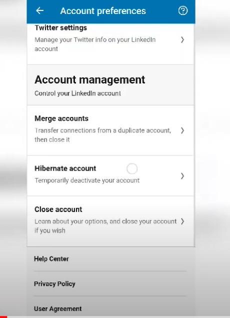 close account in linkedin on android phone