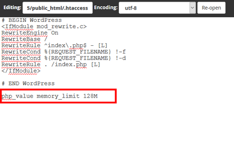 increase memory limit via ht access