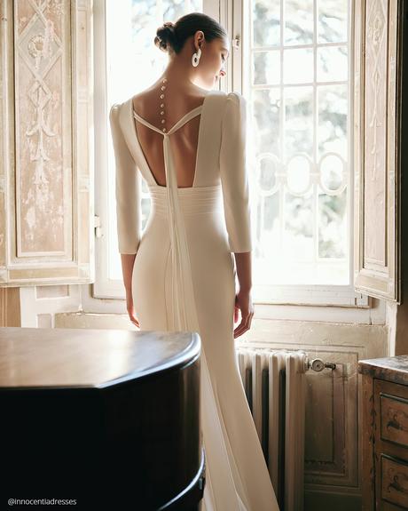 ukrainian bridal designers simple with long sleeves open back innocentia