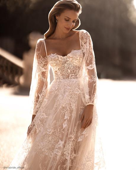 ukrainian bridal designers lace sweetheart neckline with long sleeves aria