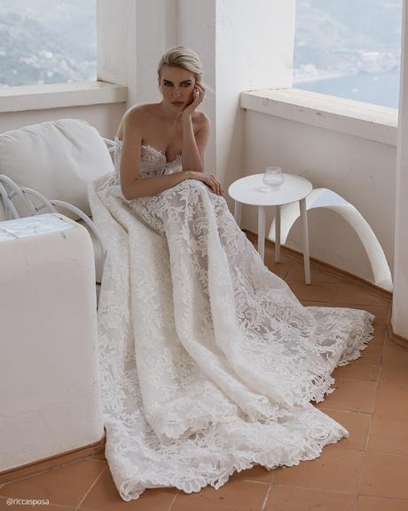 ukrainian bridal designers lace strpapless neckline ricca sposa