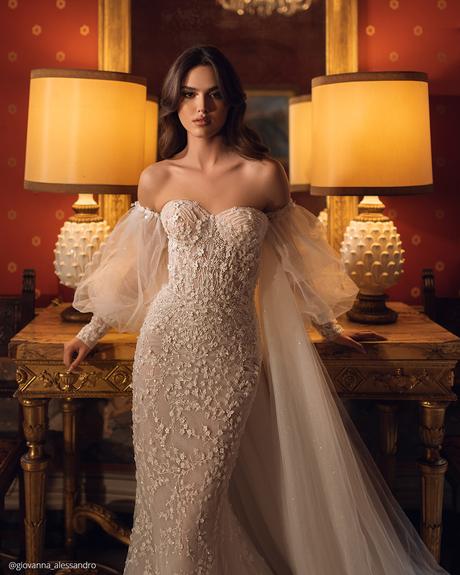 ukrainian bridal designers off the shoulder puff sleeves strapless neckline sexy giovanna alessandro