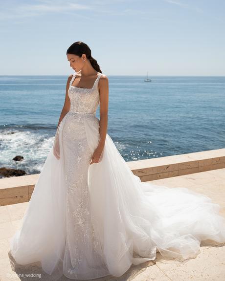ukrainian bridal designers sheath with overskirt beach yedyna