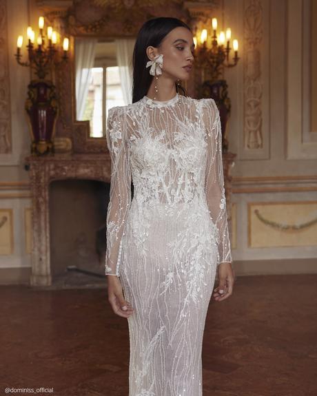 ukrainian bridal designers sheath with long sleeves lace dominiss