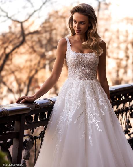ukrainian bridal designers a line square neckline lace aria