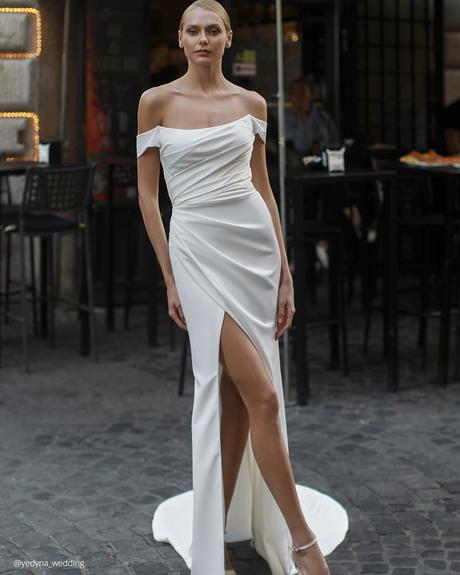 ukrainian bridal designers simple sheath off the shoulder yedyna