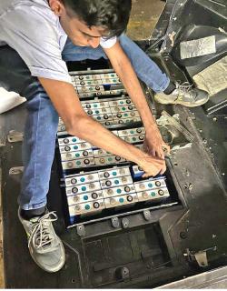 Moksha electric car battery being assembled in Sri Lanka.