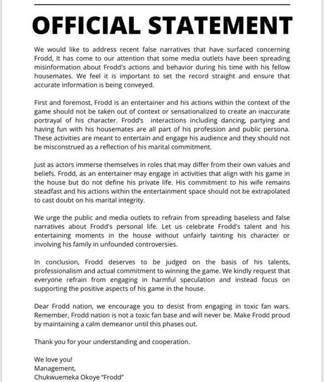 BBN All Stars: Frodd’s Team Release Official Statement Amidst Controversy of Misconduct