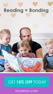 Reading = Bonding with a picture of a dad reading to his three kids.