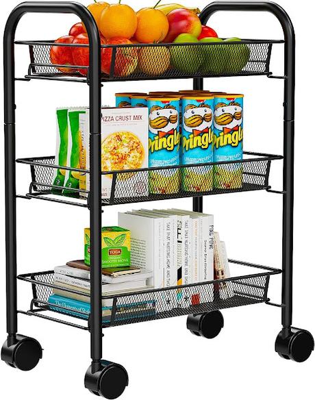 3-Tier Mesh Wire Rolling Utility Cart