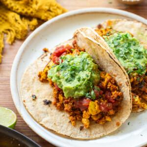 Vegan Breakfast Tacos with Tofu Scramble & Soy Chorizo