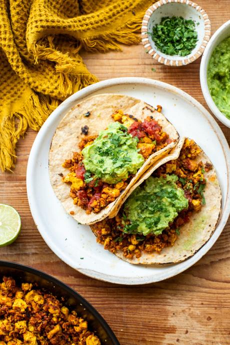 Vegan Breakfast Tacos with Tofu Scramble & Soy Chorizo