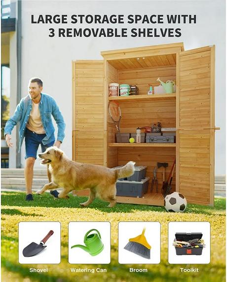 Outdoor Storage Cabinet with Double Lockable Doors and 3 Removable Shelves - 63.2 inches tall