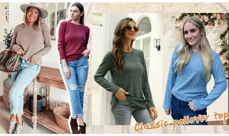 Crew Neck Long Sleeve Casual Tunic Tops