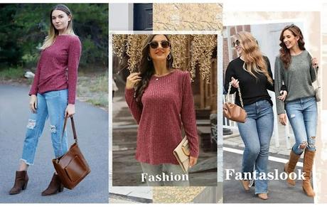 Crew Neck Long Sleeve Casual Tunic Tops