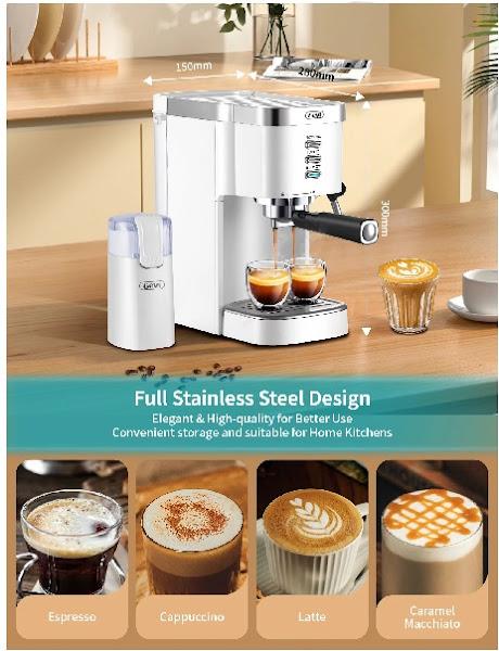 Espresso / Cappuccino / Latte Macchiato Coffee Maker with Milk Frother Wand