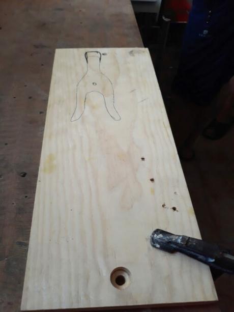 Making a lucet from design to wood: Medieval and modern projects The lucet ready to be cut out