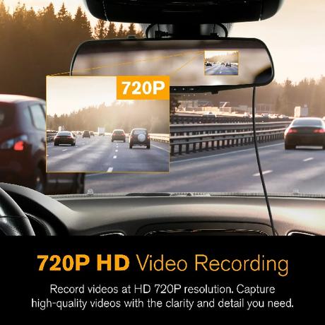 720P Mirror Roadcam, Add-on Rear View Mirror and HD Dash Cam 2-in-1, 2.4-inch LCD Monitor