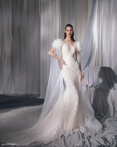 ariamo bridal dresses vintage lace with fringe long cape carfelli