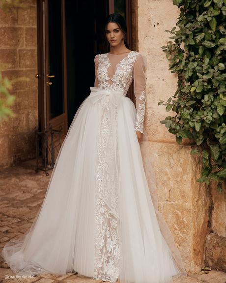 ariamo bridal dresses with illusion long sleeves lace and overskirt madioni