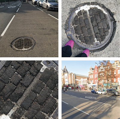 More manholes with woodblock infills, hiding in plain view on London's main roads