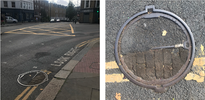 More manholes with woodblock infills, hiding in plain view on London's main roads