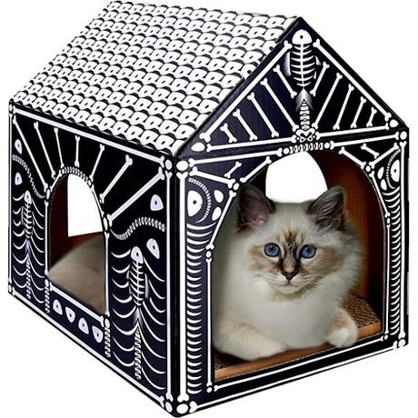 Cardboard Holiday Cat House with Scratch Pad and Catnip