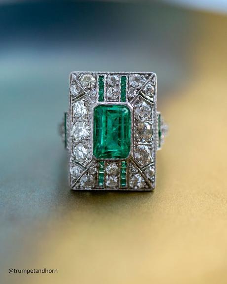 art deco engagement rings ring with a green stone in a square setting