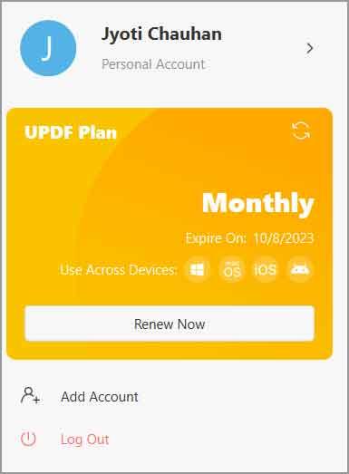 UPDF account information
