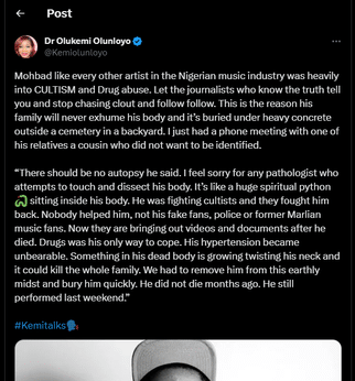 Mohbad Death: “Ignore The Autopsy, He Was Into Cultism and Drugs” – Kemi Olunloyo Alleges